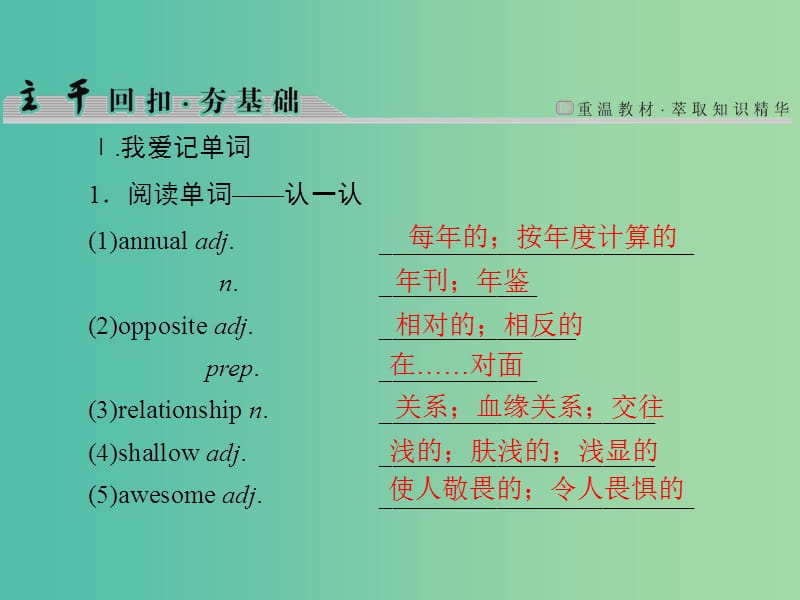 高考英语大一轮复习第1部分模块复习方略Unit3Underthesea课件新人教版.ppt_第2页