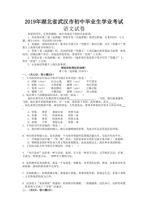 2019年湖北省武漢市中考語文試卷及答案