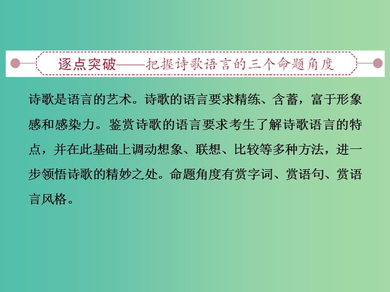 高考语文大一轮复习 第二部分 专题二 第二节 鉴赏诗歌的语言课件.ppt_第2页