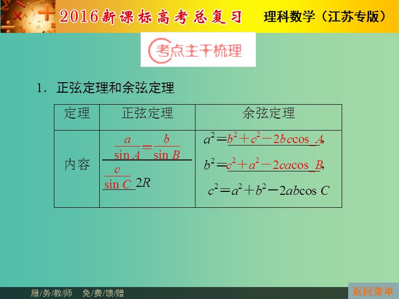 高考数学总复习 第3章 第6节 正弦定理和余弦定理课件 理（新版）苏教版必修1.ppt_第3页