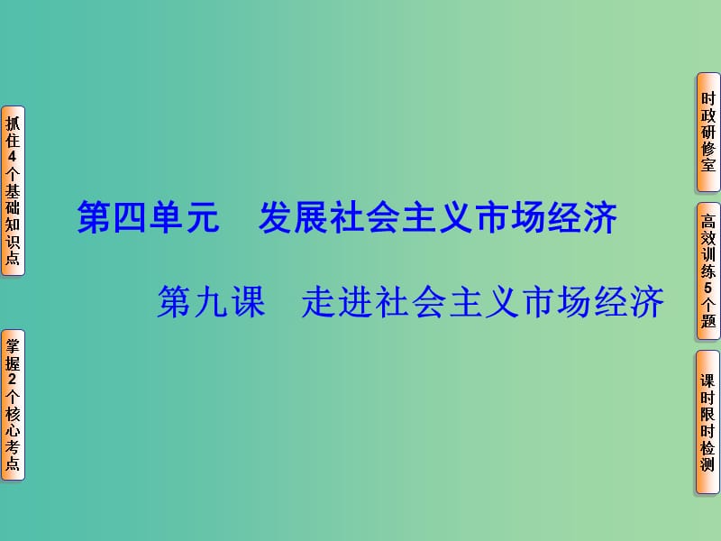 高考政治一轮复习 第四单元 第九课 走进社会主义市场经济课件.ppt_第1页