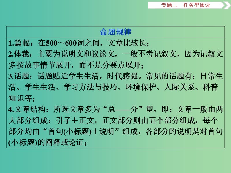 高考英语二轮复习 第二部分 题型突破 专题三 任务型阅读课件.ppt_第3页