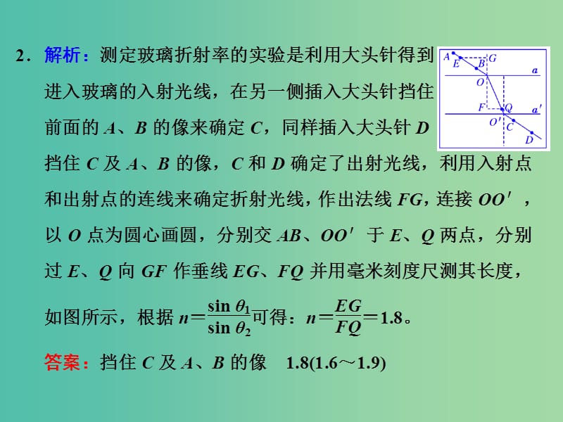 高考物理一轮复习 实验十四 测定玻璃的折射率习题详解课件 新人教版.ppt_第3页