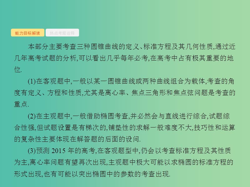 高考数学二轮复习 15 椭圆、双曲线与抛物线课件 文.ppt_第2页