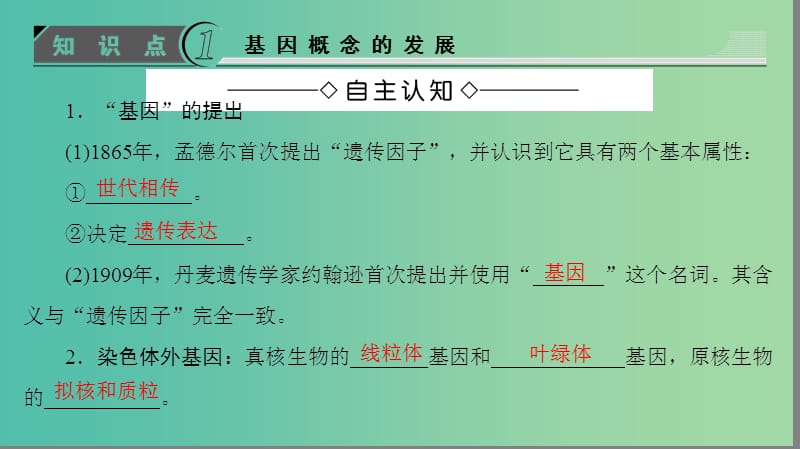 高中生物 第3单元 遗传与变异的分子基础 第2章 基因对性状的控制 第1节 认识基因课件 中图版必修2.ppt_第3页