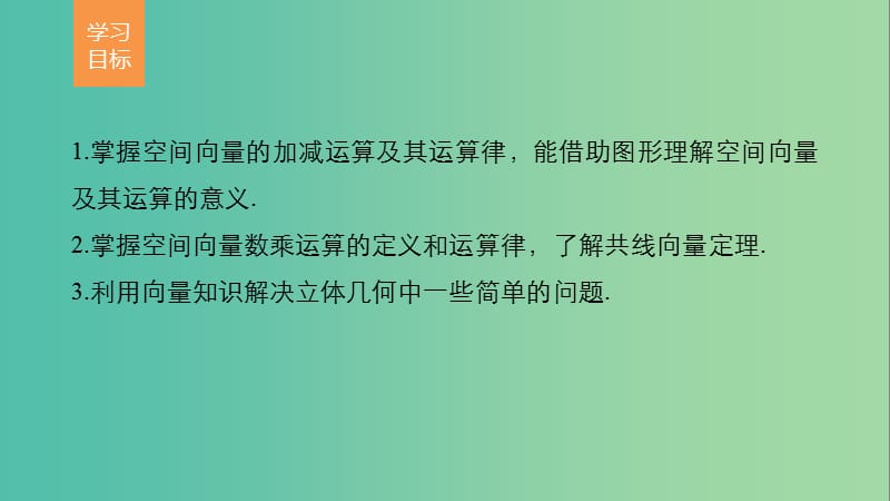 高中数学 第二章 空间向量与立体几何 2 空间向量的运算(一)课件 北师大版选修2-1.ppt_第2页