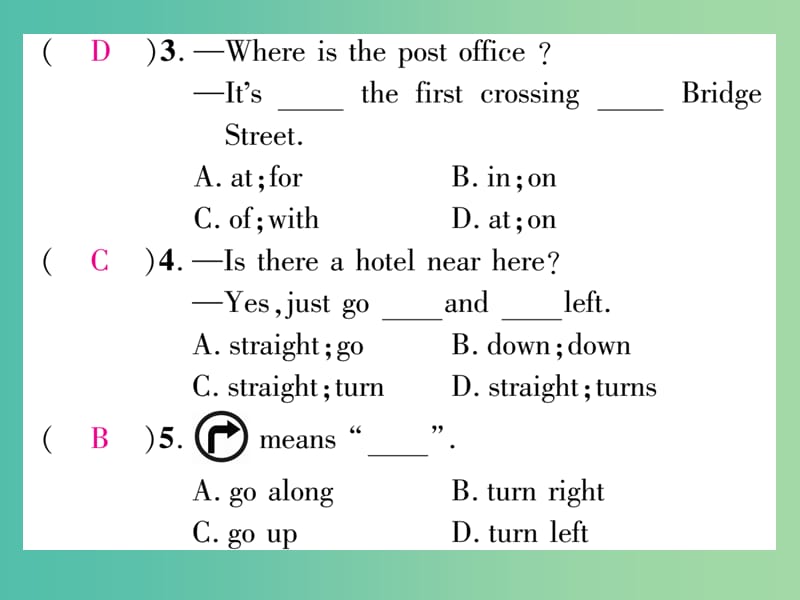 七年级英语下册Unit8Isthereapostofficenearhere第3课时SectionB1a-1d习题课件新版人教新目标版.ppt_第3页