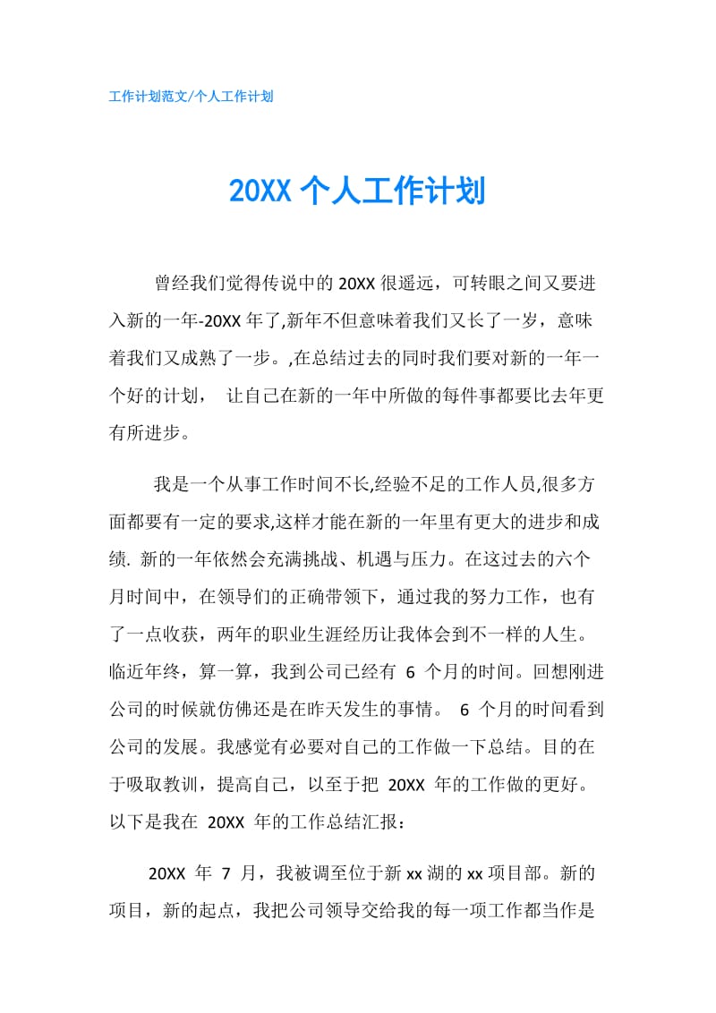 20XX个人工作计划.doc_第1页