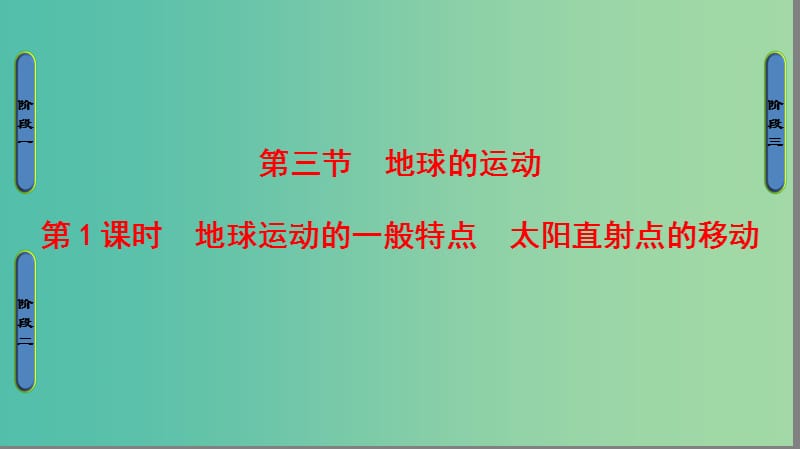 高中地理第1章行星中的地球第3节地球的运动第1课时地球运动的一般特点　太阳直射点的移动课件新人教版.ppt_第1页