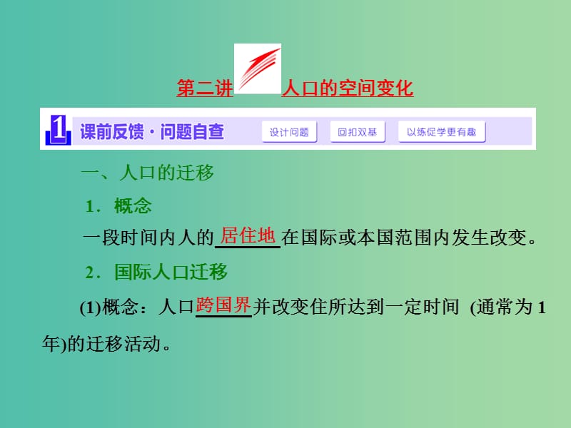 高考地理第一轮总复习 第六章 第二讲 人口的空间变化课件.ppt_第1页