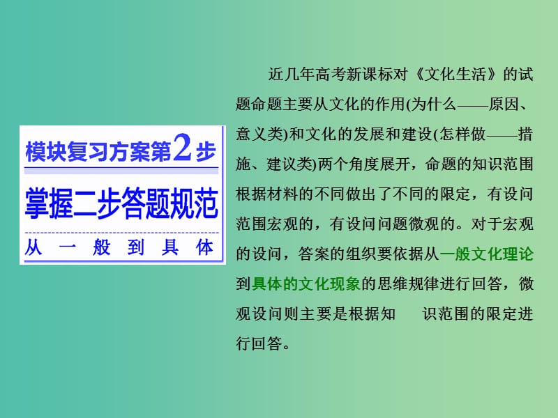 高考政治二轮复习 第一部分 典范设计 模块三 模块复习方案 第2步 掌握二步答题规范从一般到具体课件.ppt_第1页