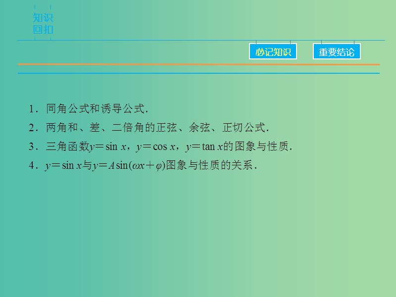 高考数学二轮复习 第1部分 专题3 必考点7 三角恒等变换及函数y＝Asin（ωx＋φ）的图象性质课件 理.ppt_第3页