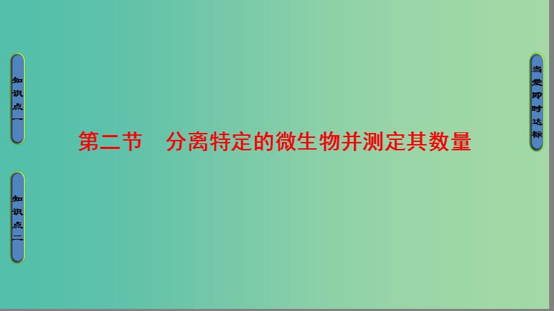 高中生物 第1章 无菌操作技术实践 第2节 分离特定的微生物并测定其数量课件 苏教版选修1.ppt_第1页