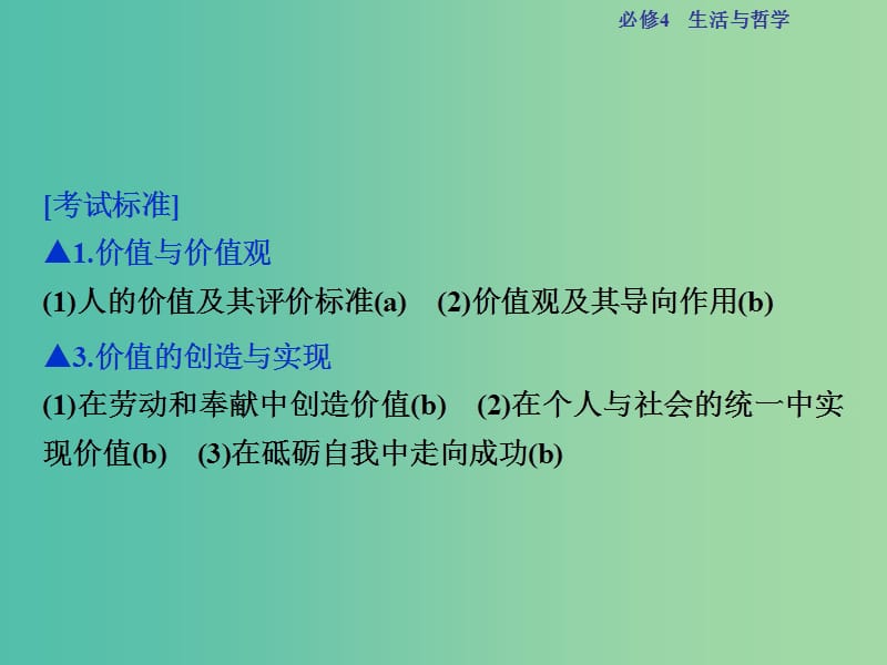 高考政治总复习 第四单元 认识社会与价值选择 第十二课 实现人生的价值课件 新人教版必修4.ppt_第2页