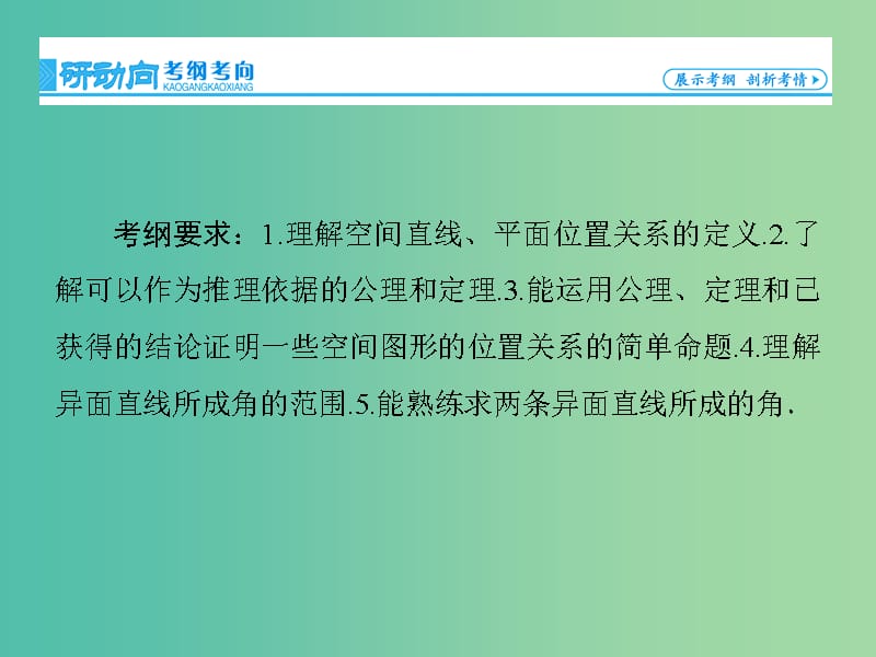 高考数学大一轮复习 第7章 第3节 空间点、直线、平面之间的位置关系课件 文 新人教版.ppt_第2页