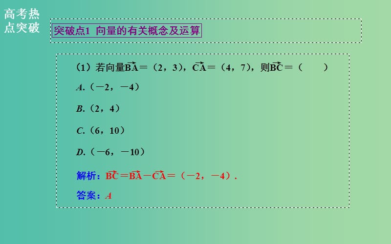 高考数学二轮复习 专题2 三角函数、三角变换、解三角形、平面向量 第三讲 平面向量课件 文.ppt_第3页