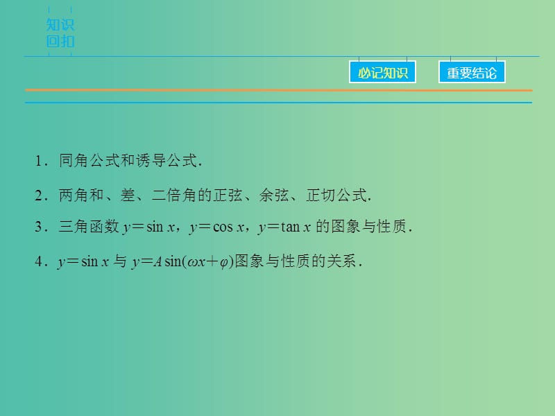 高考数学二轮复习 第1部分 专题3 必考点7 三角恒等变换及函数y＝Asin（ωx＋φ）的图象性质课件 文.ppt_第3页