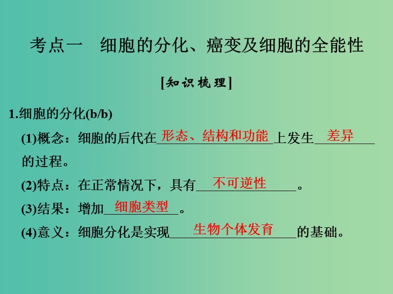 高考生物总复习 第二单元 细胞的代谢 第7讲 细胞的分化、癌变、衰老和凋亡课件.ppt_第2页