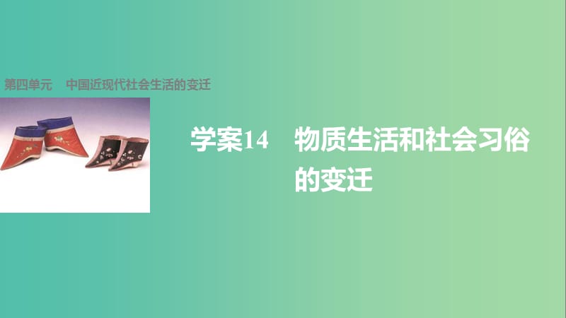 高中历史 第四单元 中国近现代社会生活的变迁 14 物质生活和社会习俗的变迁课件 北师大版必修2.ppt_第1页