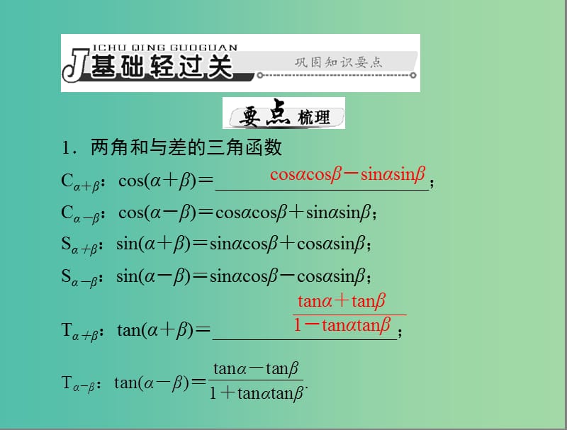 高考数学总复习 第三章 三角函数与解三角形 第5讲 两角和与差及二倍角的三角函数公式课件 理.ppt_第3页