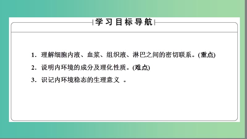 高中生物 第1单元 生物个体的稳态与调节 第2章 动物稳态维持及其意义 第1节 内环境与稳态课件 中图版必修3.ppt_第2页