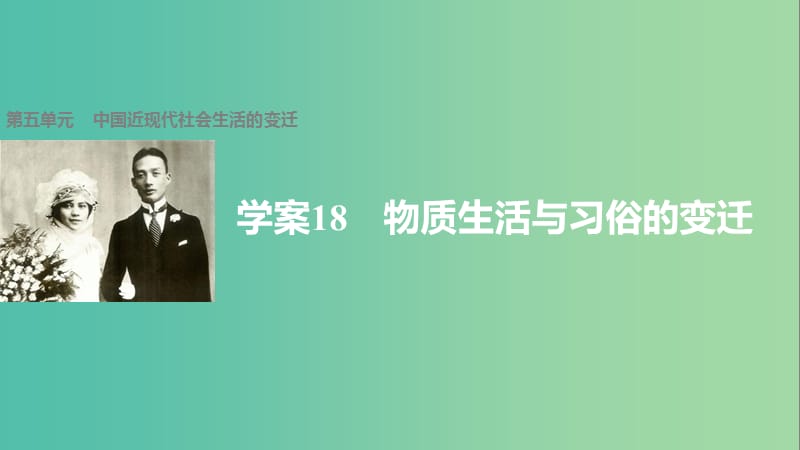 高中历史 第五单元 中国近现代社会生活的变迁 18 物质生活与习俗的变迁课件 新人教版必修2.ppt_第1页