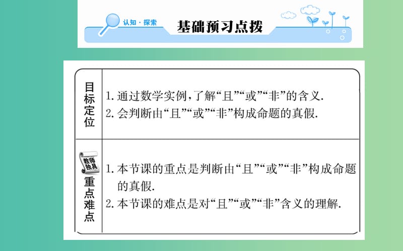 高中数学 第一章 常用逻辑用语 1.3 简单的逻辑联结词课件 新人教A版选修2-1.ppt_第2页