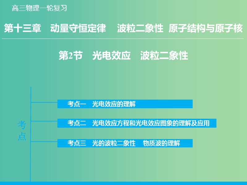 高考物理大一轮复习 13.2光电效应波粒二象性课件 新人教版.ppt_第1页