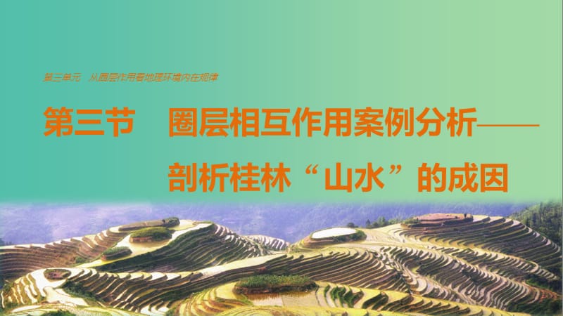 高中地理 第三单元 第三节 圈层相互作用案例分析——剖析桂林“山水”的成因课件 鲁教版必修1.ppt_第1页