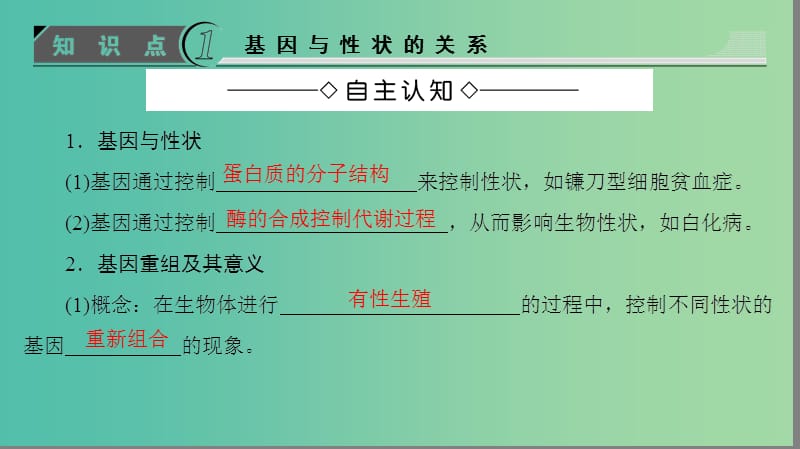 高中生物 第3单元 遗传与变异的分子基础 第2章 基因对性状的控制 第3节 基因与性状课件 中图版必修2.ppt_第3页