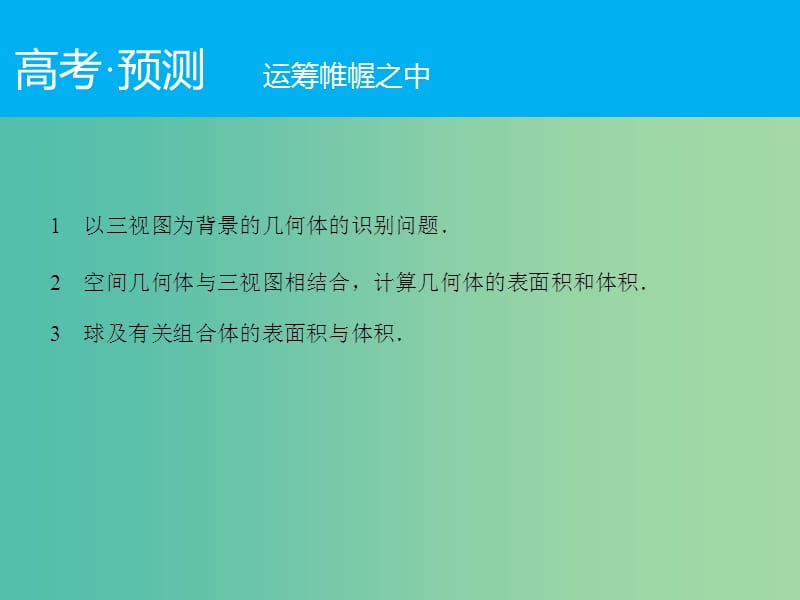 高考数学二轮复习 第1部分 专题5 必考点11 空间几何体三视图、表面积及体积课件 文.ppt_第2页