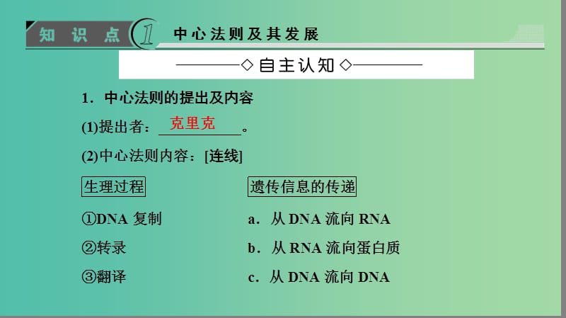 高中生物 第4章 基因的表达 第2节 基因对性状的控制、第3节 遗传密码的破译课件 新人教版必修2.ppt_第3页