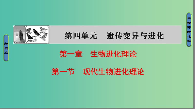 高中生物 第4单元 遗传变异与进化 第1章 生物进化理论 第1节 现代生物进化理论课件 中图版必修2.ppt_第1页