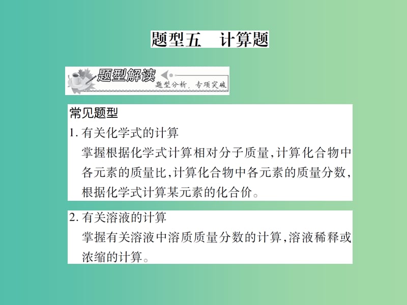 中考化学 专题6 重点题型 题型五 计算题复习课件.ppt_第1页