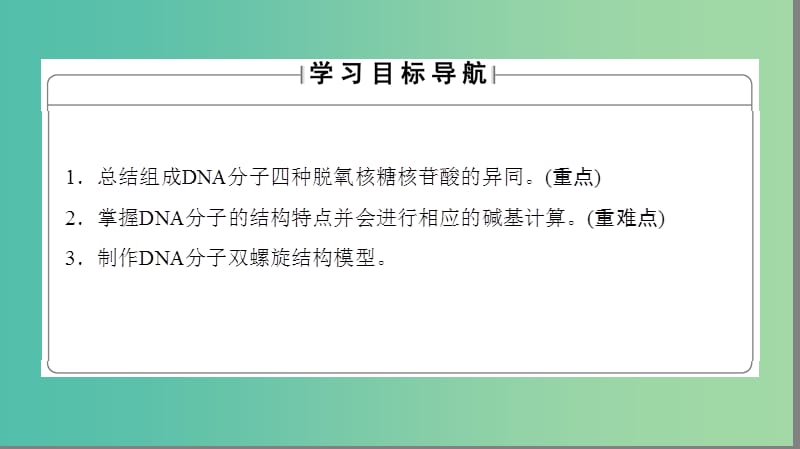 高中生物 第3单元 遗传与变异的分子基础 第1章 遗传的物质基础 第2节 DNA的分子结构课件 中图版必修2.ppt_第2页