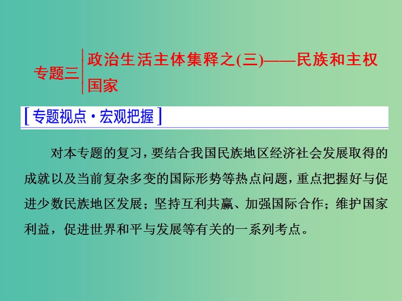 高考政治二轮复习 第一部分 典范设计 模块二 专题三 政治生活主体集释之-民族和主权国家课件.ppt_第1页