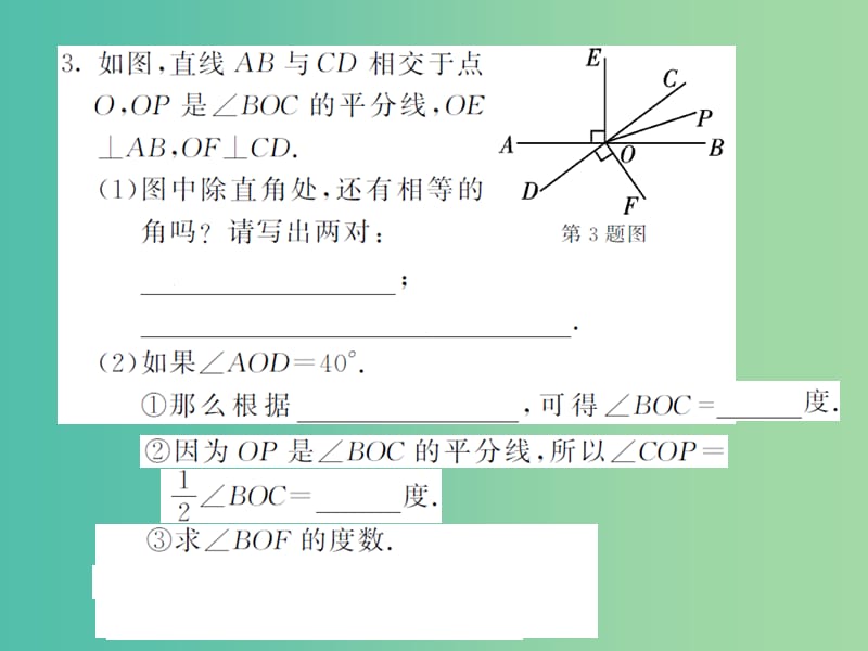 七年级数学下学期期末复习专练（一） 相交线与平行线课件 新人教版.ppt_第3页