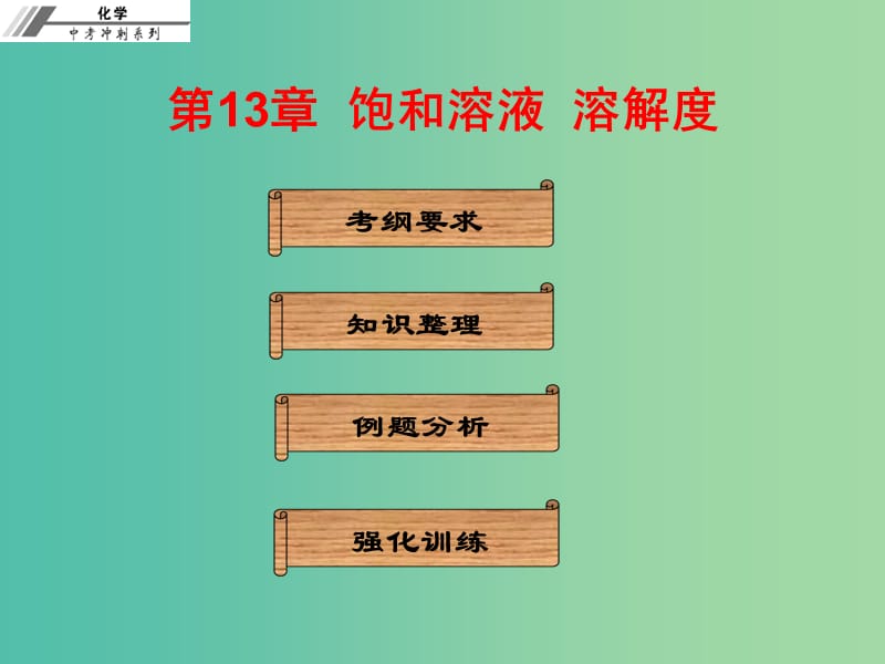 中考化学总复习 第十三章 饱和溶液 溶解度（课堂本）课件.ppt_第1页