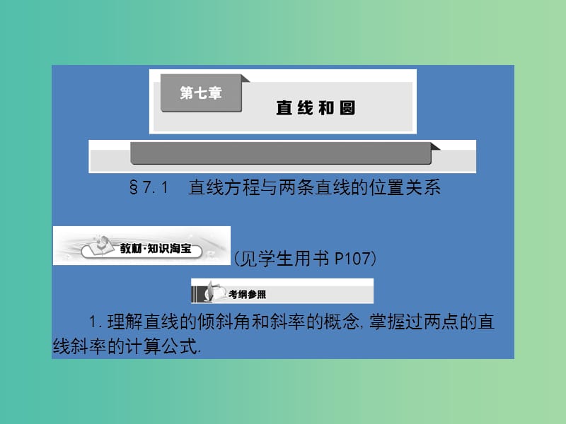 高考数学第一轮复习 第七章 直线和圆课件 理 北师大版.ppt_第1页