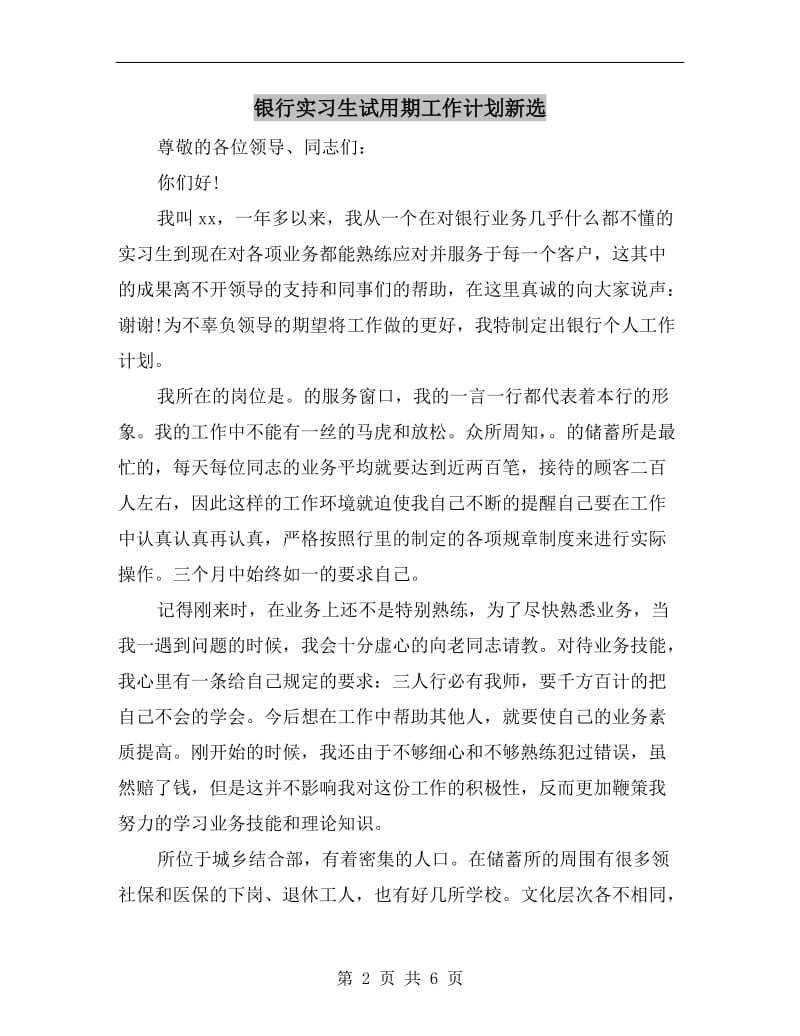 银行实习生试用期工作计划新选.doc_第2页