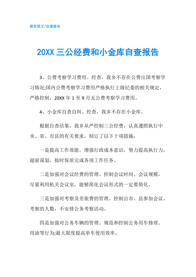 20XX三公经费和小金库自查报告.doc_第1页