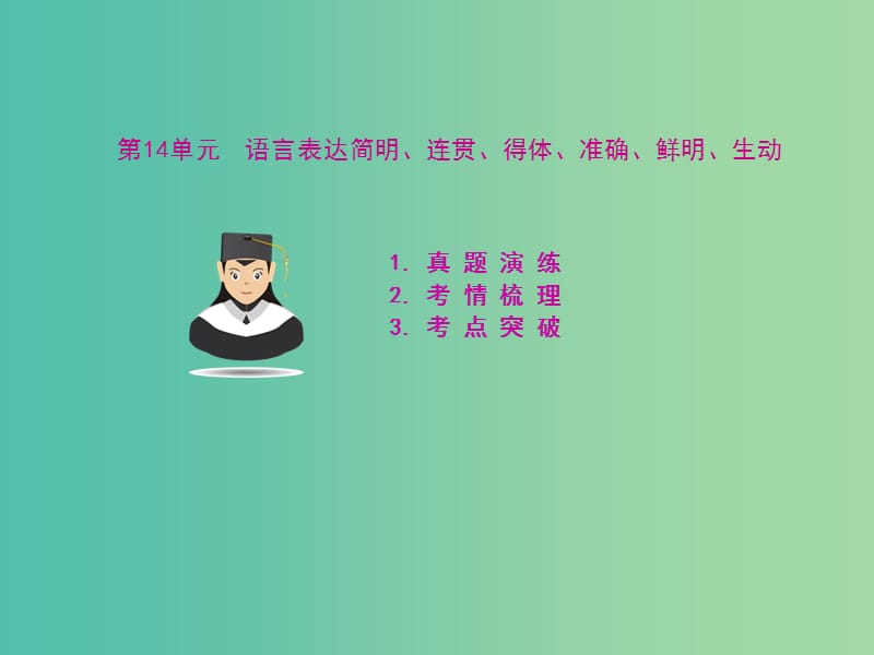 高考语文 第十四单元 语言表达简明、连贯、得体、准确、鲜明、生动考点突破课件.ppt_第1页