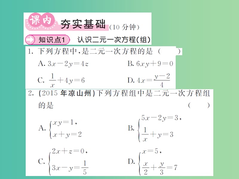 七年级数学下册 8.1 二元一次方程组课件 新人教版.ppt_第2页