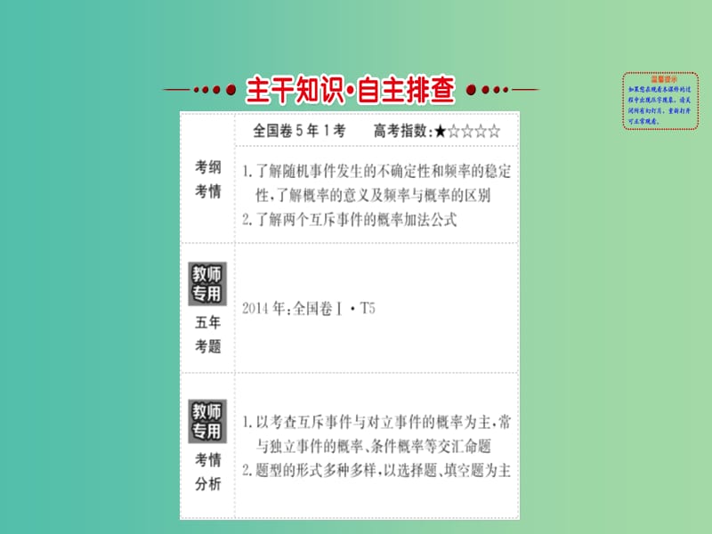 高考数学一轮复习 第十章 计数原理、概率、随机变量 10.4 随机事件的概率课件(理).ppt_第2页