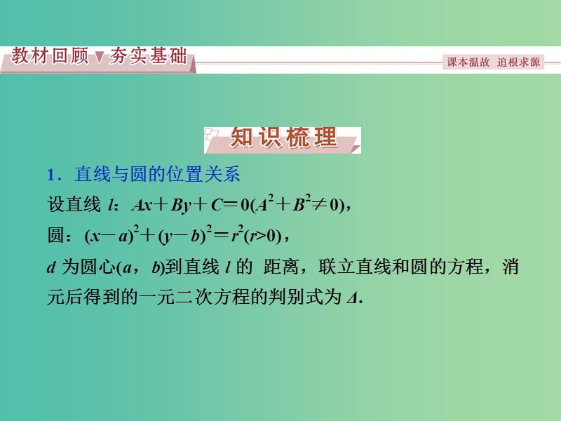 高考数学一轮复习第8章平面解析几何第4讲直线与圆圆与圆的位置关系课件理北师大版.ppt_第2页