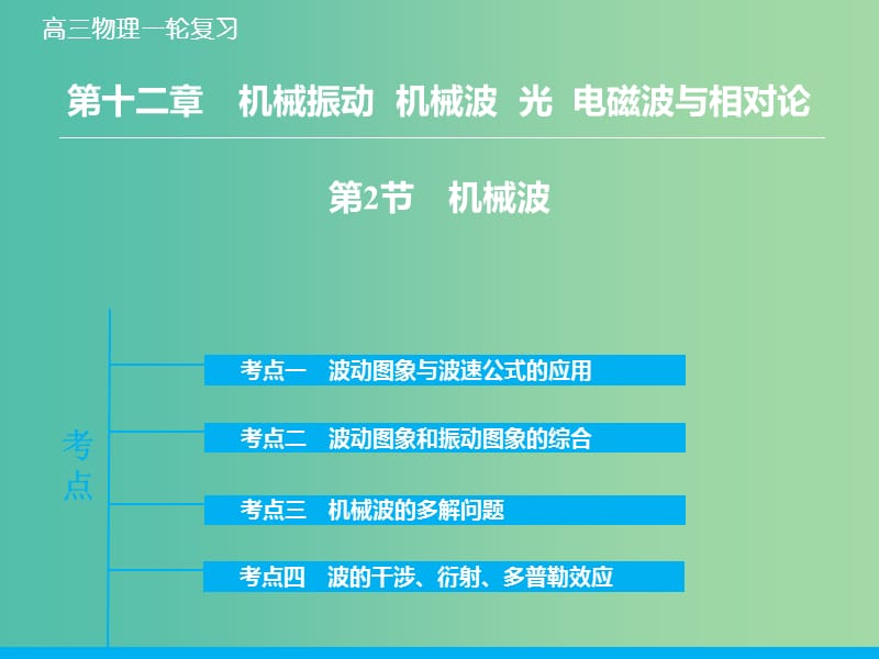 高考物理大一轮复习 12.2机械波课件 新人教版.ppt_第1页