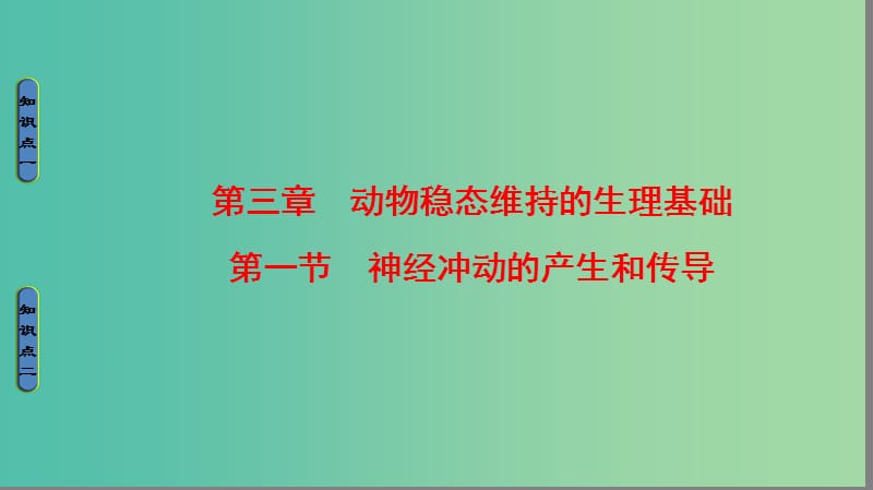 高中生物第1单元生物个体的稳态与调节第3章动物稳态维持的生理基础第1节神经冲动的产生和传导课件中图版.ppt_第1页