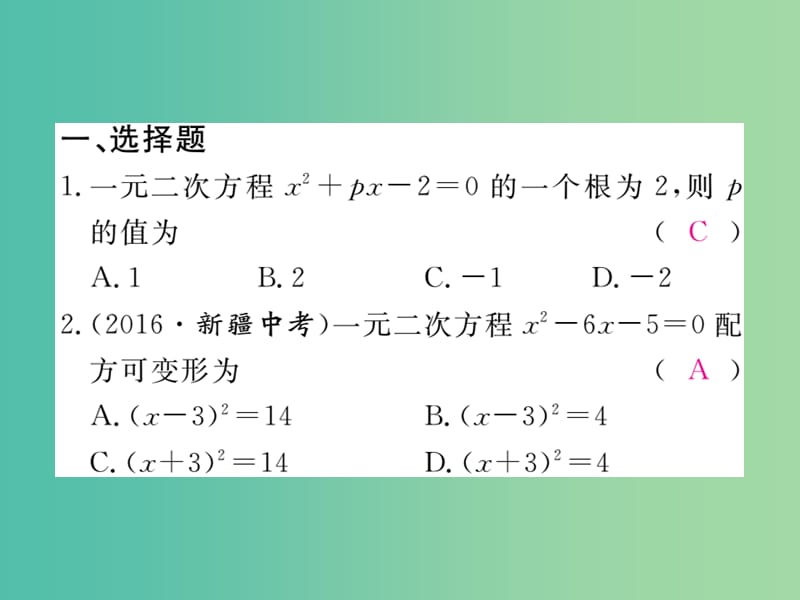 九年级数学下册 专项训练二 一元二次方程习题课件 （新版）北师大版.ppt_第2页