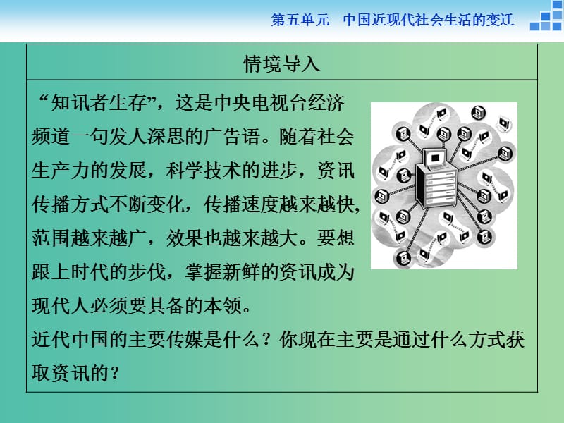 高中历史 第五单元 中国近现代社会生活的变迁 第16课 大众传媒的变迁课件 新人教版必修2.ppt_第2页