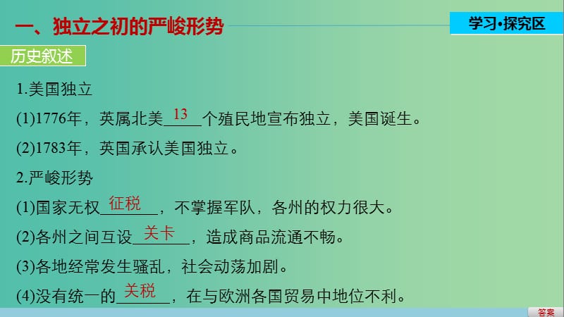 高中历史 第三单元 近代西方资本主义政治制度的确立与发展 10 美国联邦政府的建立课件 新人教版必修1.ppt_第3页